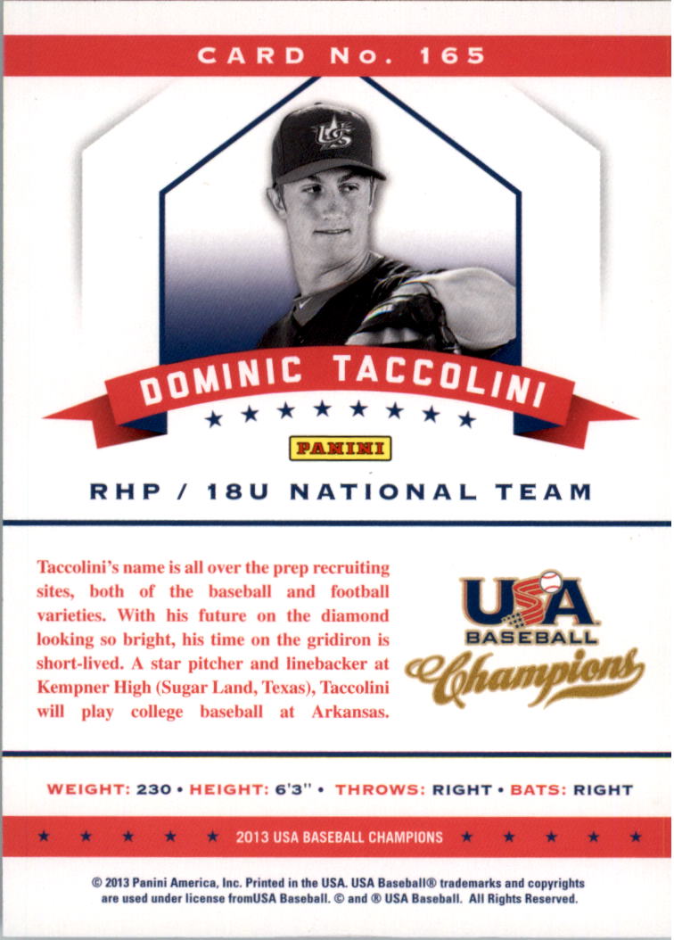 2013 USA Baseball Champions National Team Mirror Blue #165 Dominic Taccolini back image