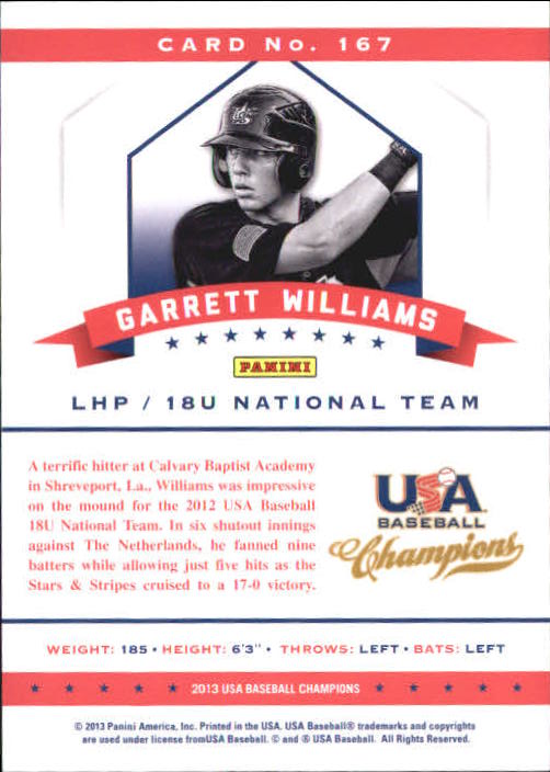 2013 USA Baseball Champions National Team Mirror Blue #167 Garrett Williams back image