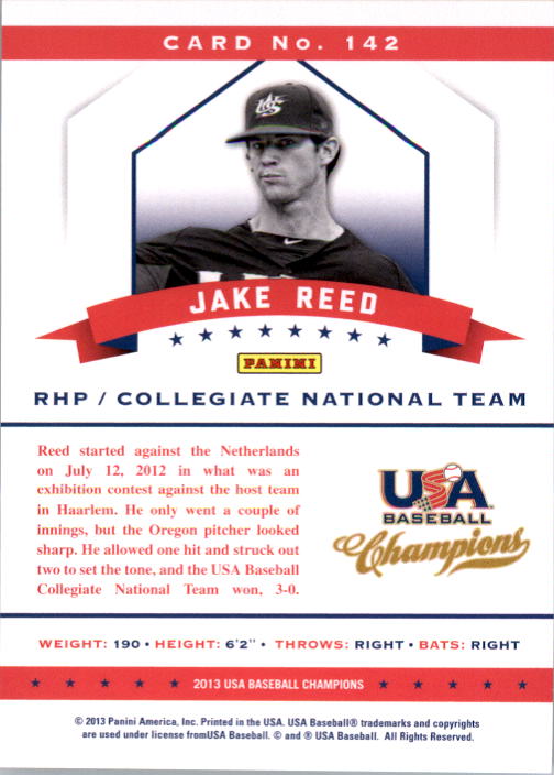 2013 USA Baseball Champions National Team Mirror Green #142 Jake Reed back image