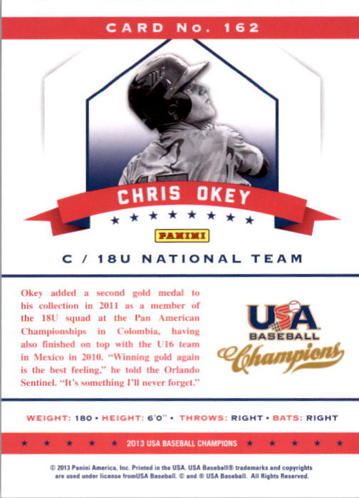 2013 USA Baseball Champions National Team Mirror Green #162 Chris Okey back image