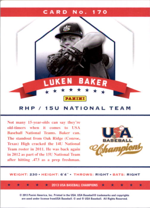 2013 USA Baseball Champions National Team Mirror Green #170 Luken Baker back image