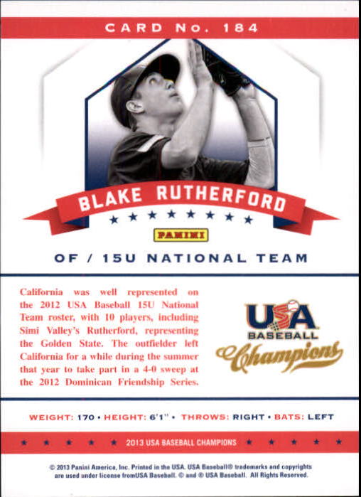 2013 USA Baseball Champions National Team Mirror Green #184 Blake Rutherford back image