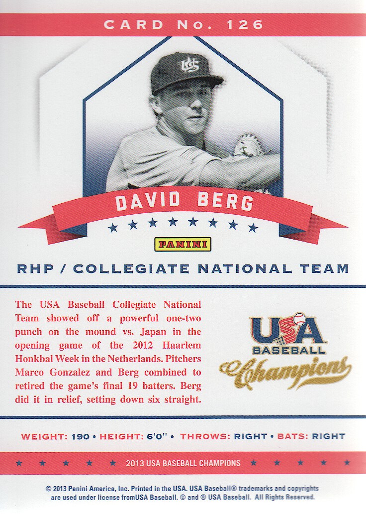 2013 USA Baseball Champions National Team Mirror Red #126 David Berg back image