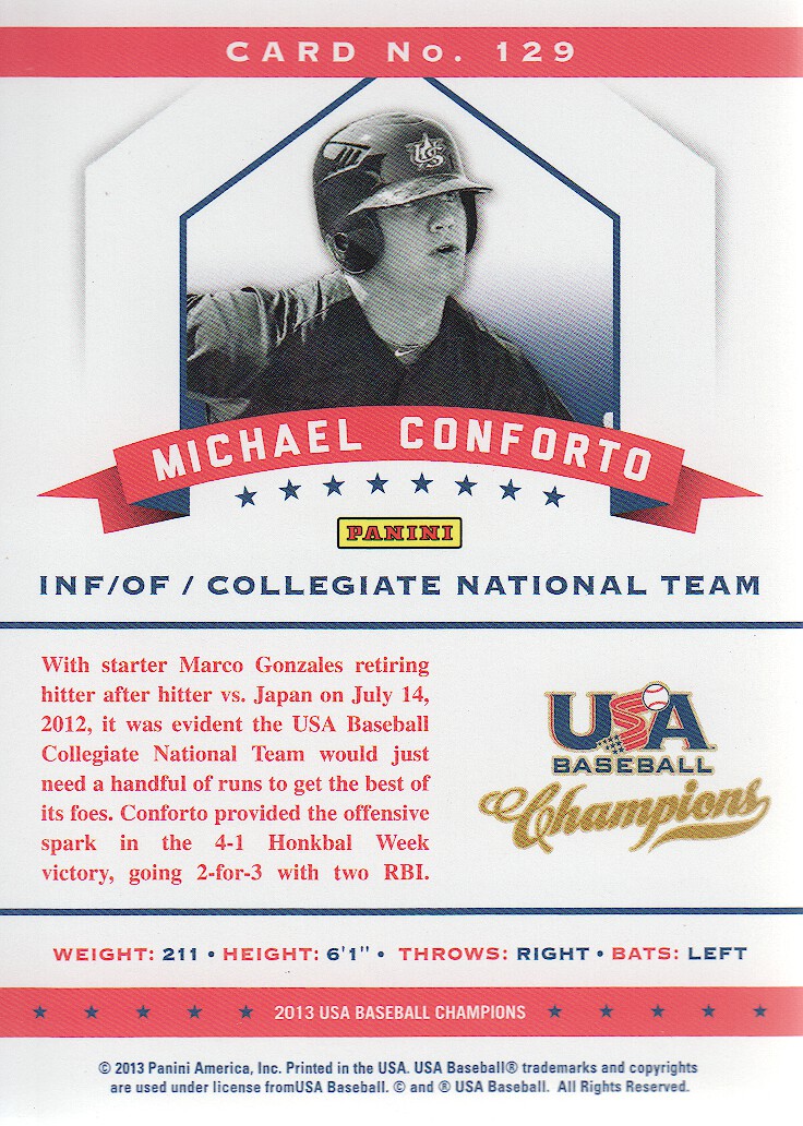 2013 USA Baseball Champions National Team Mirror Red #129 Michael Conforto back image