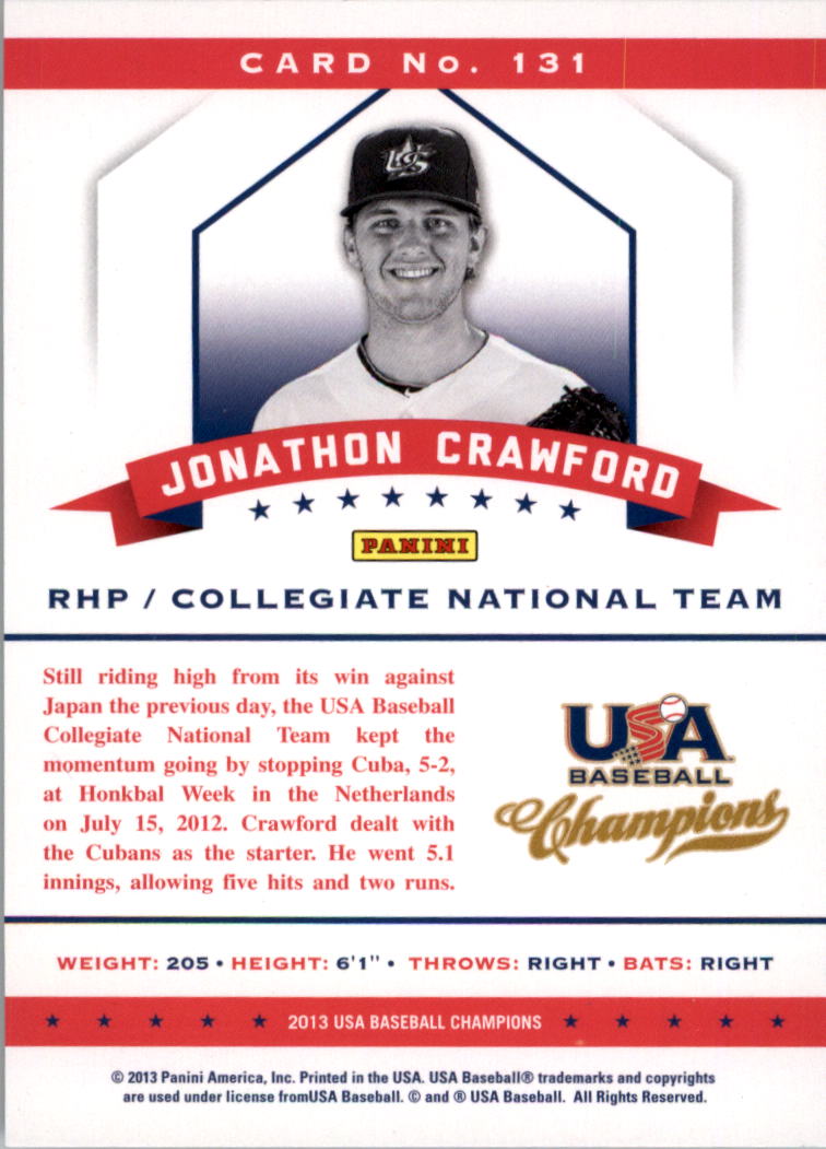 2013 USA Baseball Champions National Team Mirror Red #131 Jonathon Crawford back image
