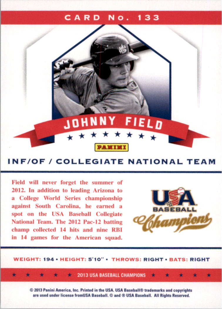 2013 USA Baseball Champions National Team Mirror Red #133 Johnny Field back image