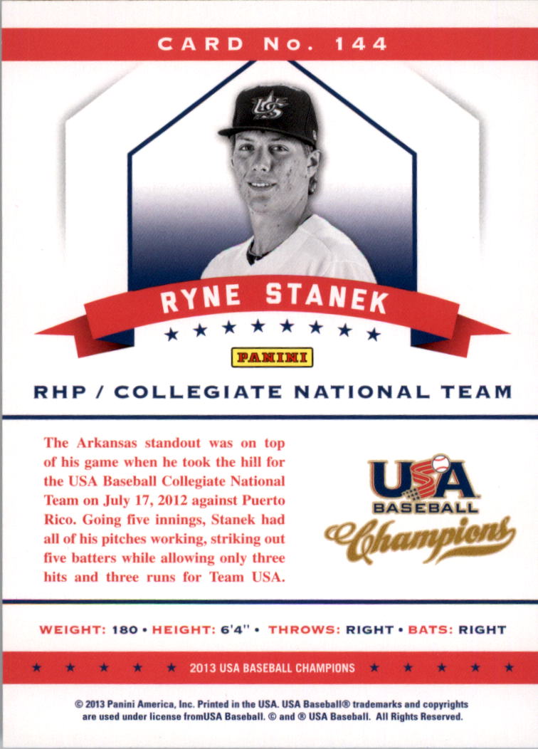 2013 USA Baseball Champions National Team Mirror Red #144 Ryne Stanek back image
