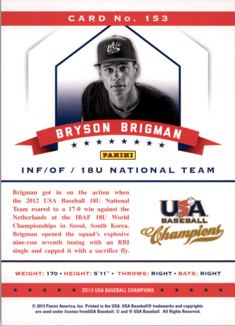 2013 USA Baseball Champions National Team Mirror Red #153 Bryson Brigman back image