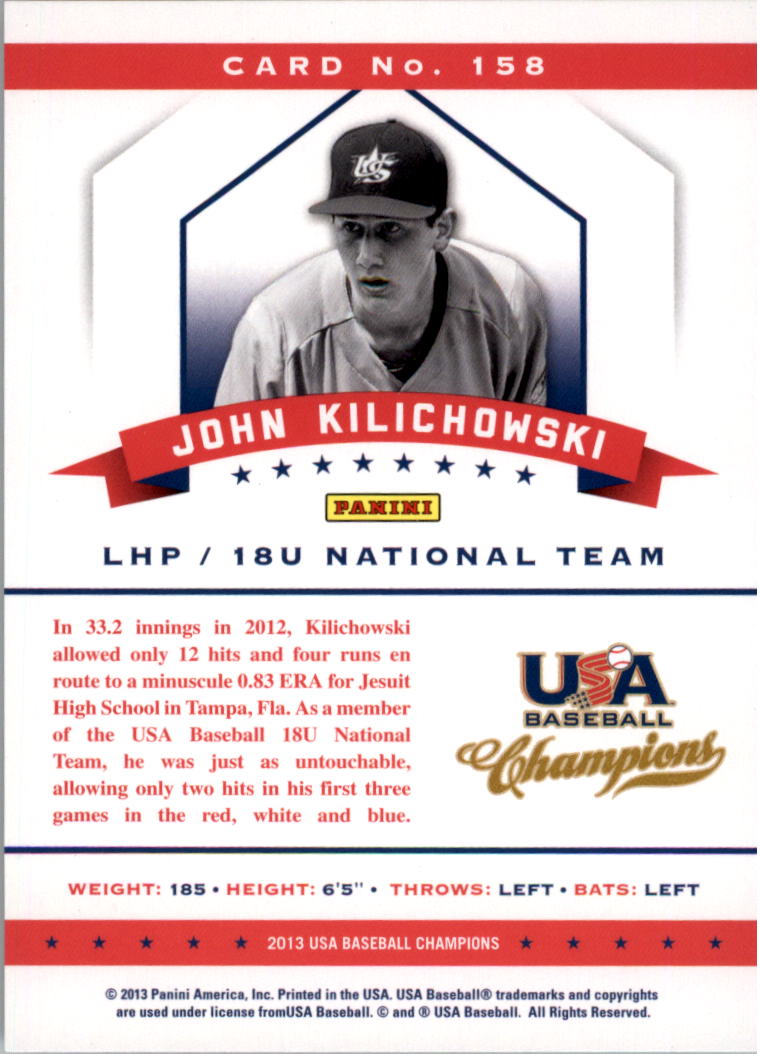 2013 USA Baseball Champions National Team Mirror Red #158 John Kilichowski back image