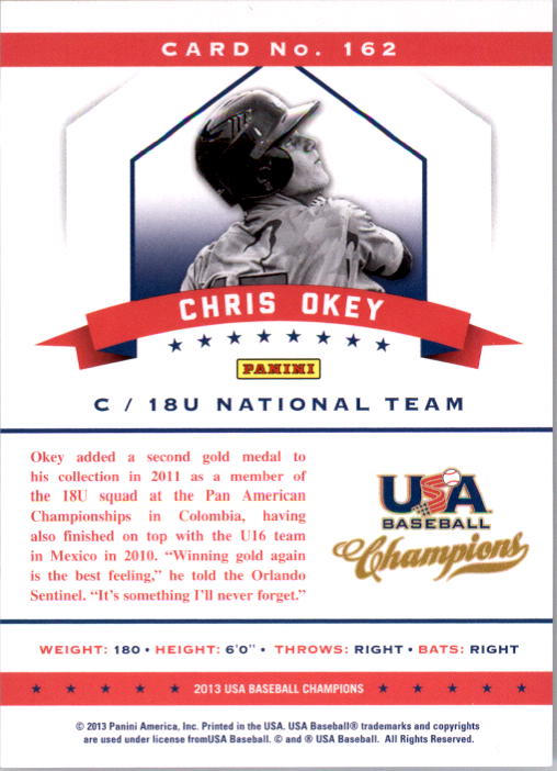 2013 USA Baseball Champions National Team Mirror Red #162 Chris Okey back image
