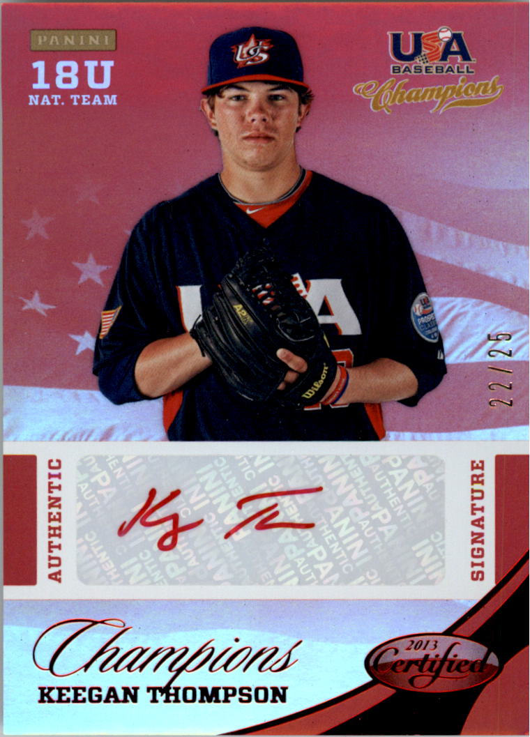 2013 USA Baseball Champions National Team Certified Signatures Mirror Red #41 Keegan Thompson back image