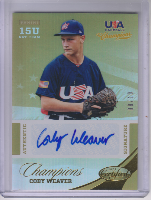 2013 USA Baseball Champions National Team Certified Signatures Mirror Gold #62 Coby Weaver