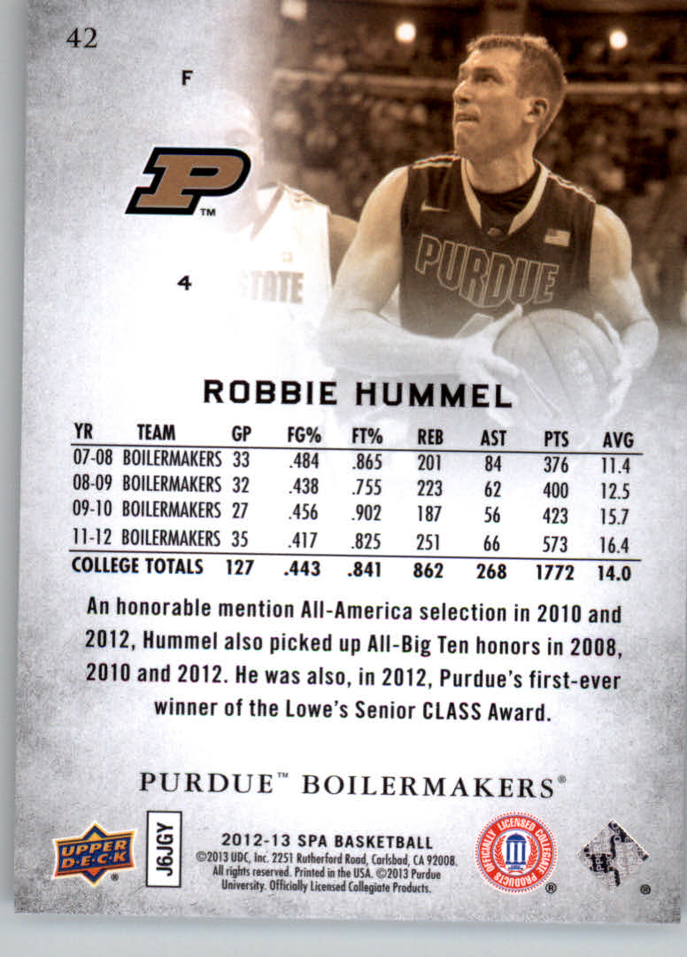 2012-13 SP Authentic #42 Robbie Hummel back image