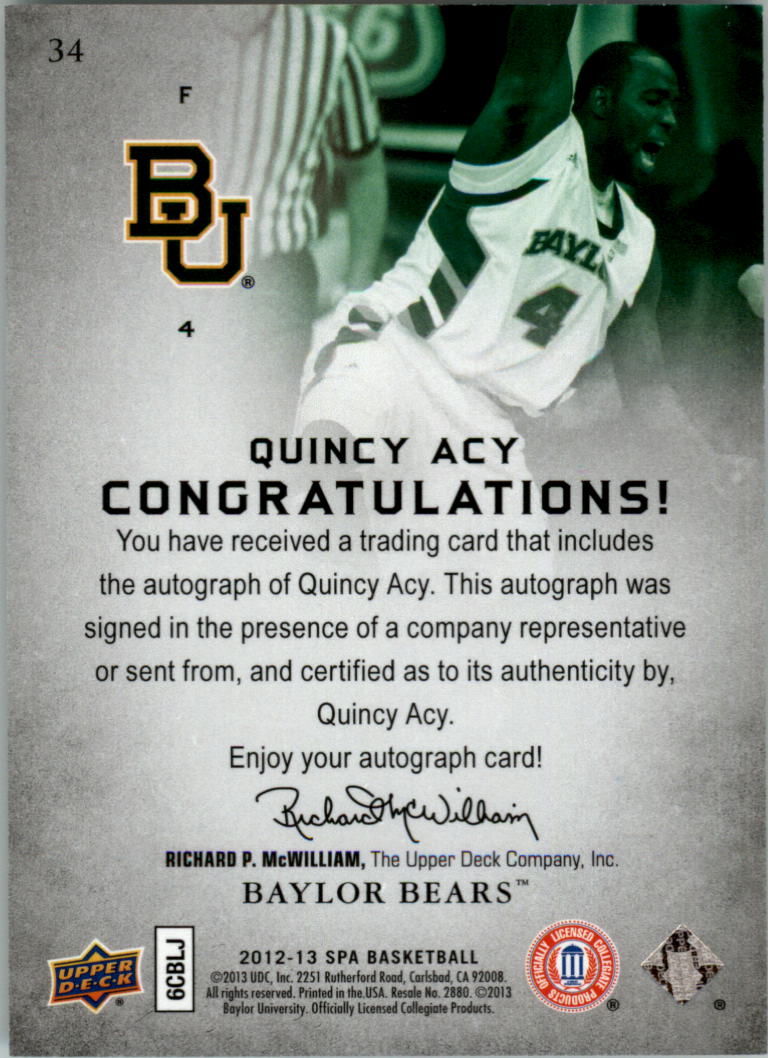 2012-13 SP Authentic Autographs #34 Quincy Acy E back image