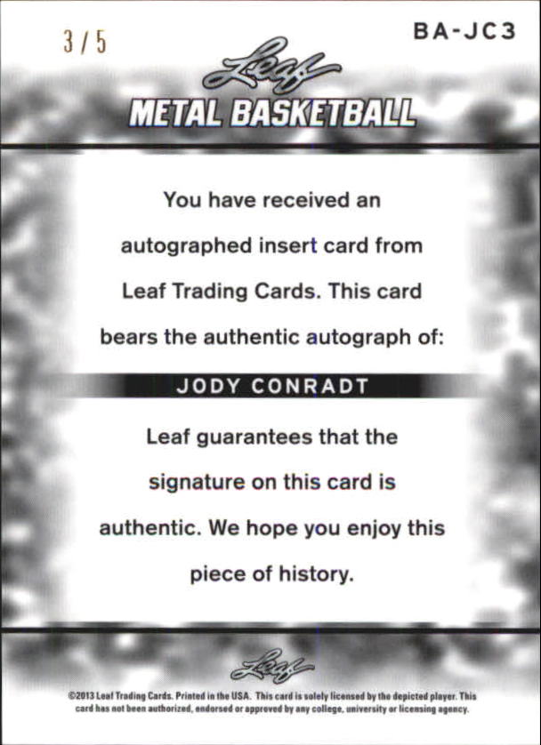 2012-13 Leaf Metal Holo Red #BAJC3 Jody Conradt back image
