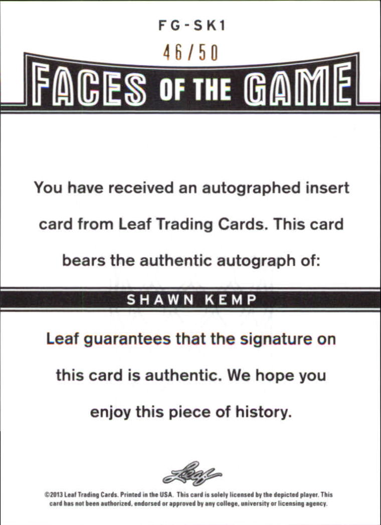 2012-13 Leaf Metal Faces of the Game Holo #FGSK1 Shawn Kemp back image