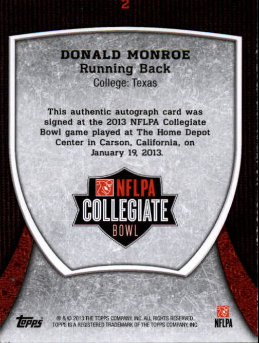 2013 Topps NFLPA Collegiate Bowl Autographs #2 D.J. Monroe back image
