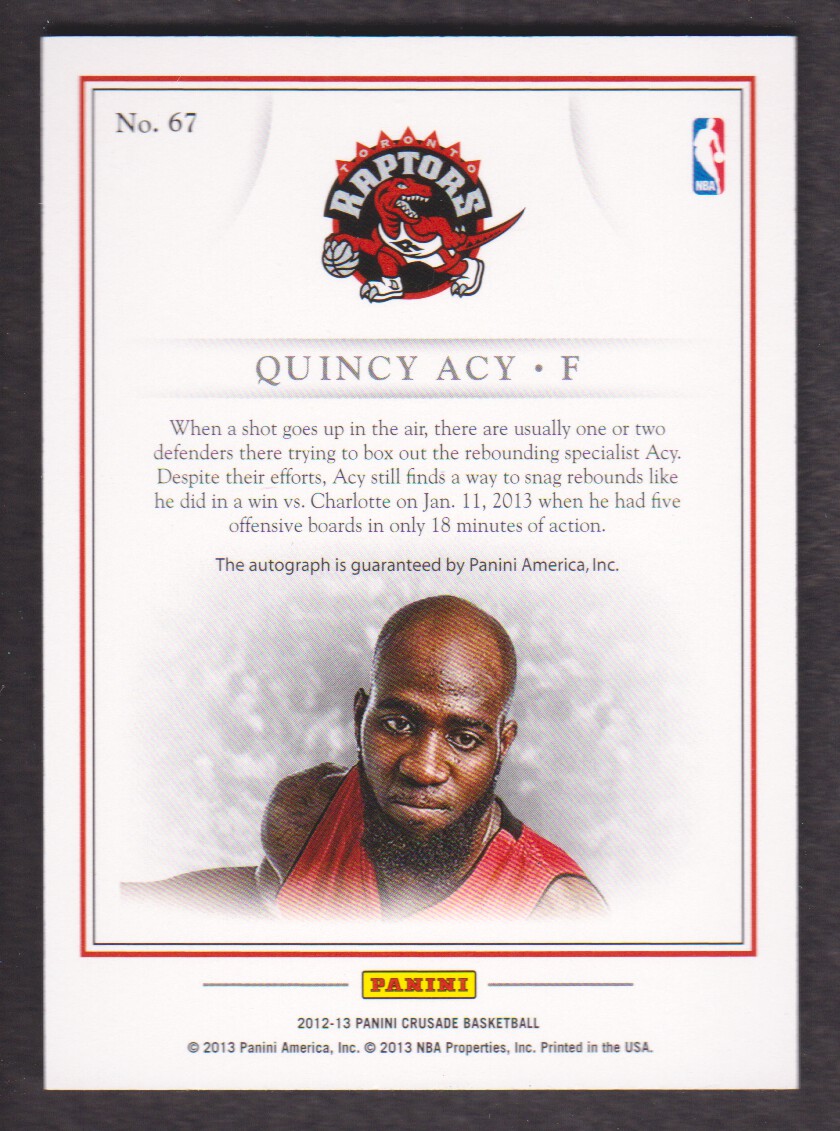 2012-13 Panini Crusade Quest Autographs #67 Quincy Acy back image
