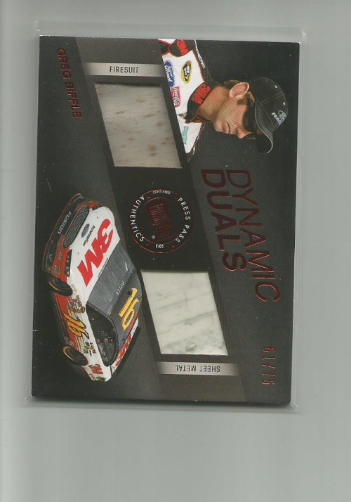 2013 Press Pass Redline Dynamic Duals Dual Relic Red #DDGB Greg Biffle ...