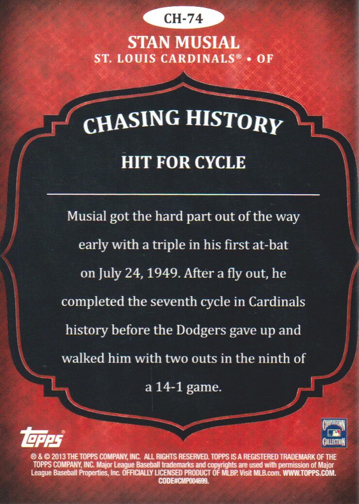 2013 Topps Chasing History #CH74 Stan Musial back image