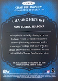 2013 Topps Chasing History Relics #CB Chad Billingsley S2 back image
