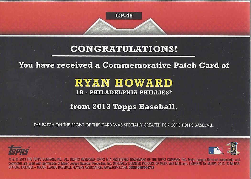 2013 Topps Manufactured Commemorative Patch #CP46 Ryan Howard back image