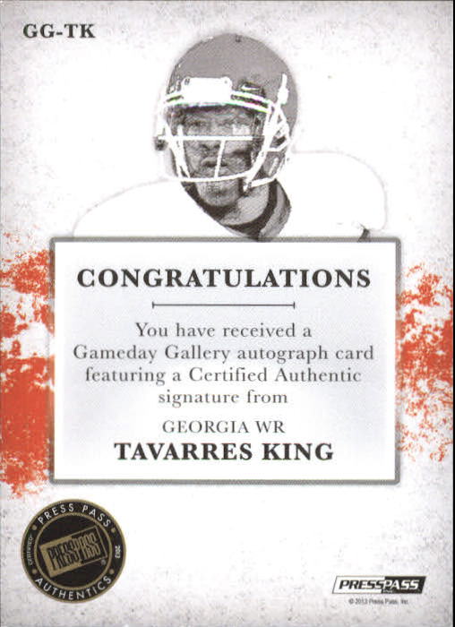 2013 Press Pass Gameday Gallery Silver #TK Tavarres King/149 back image