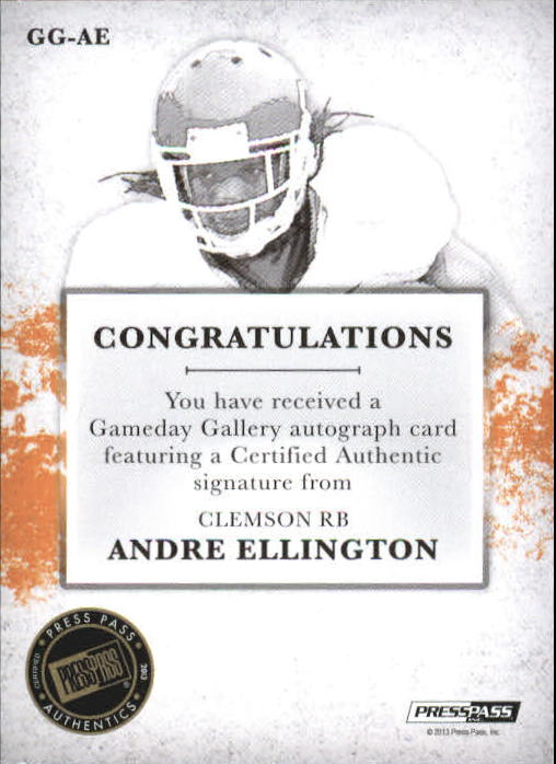 2013 Press Pass Gameday Gallery Silver Red Ink #AE Andre Ellington/25 back image