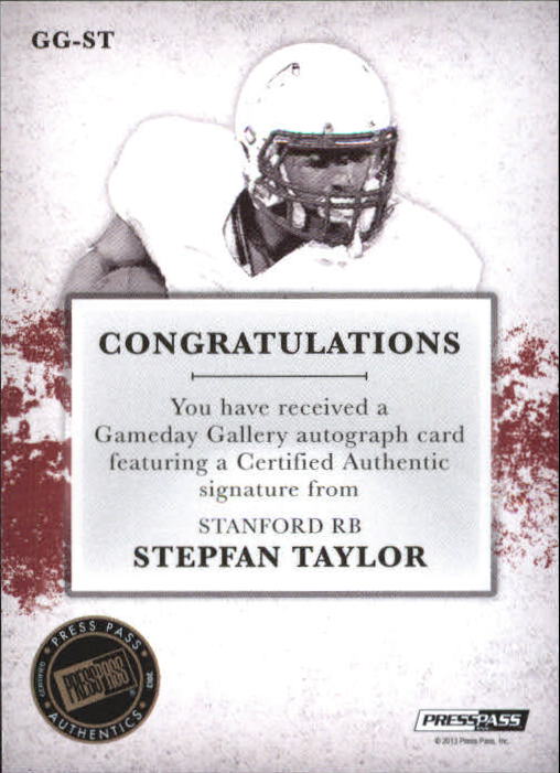 2013 Press Pass Gameday Gallery Gold #ST Stepfan Taylor/85* back image