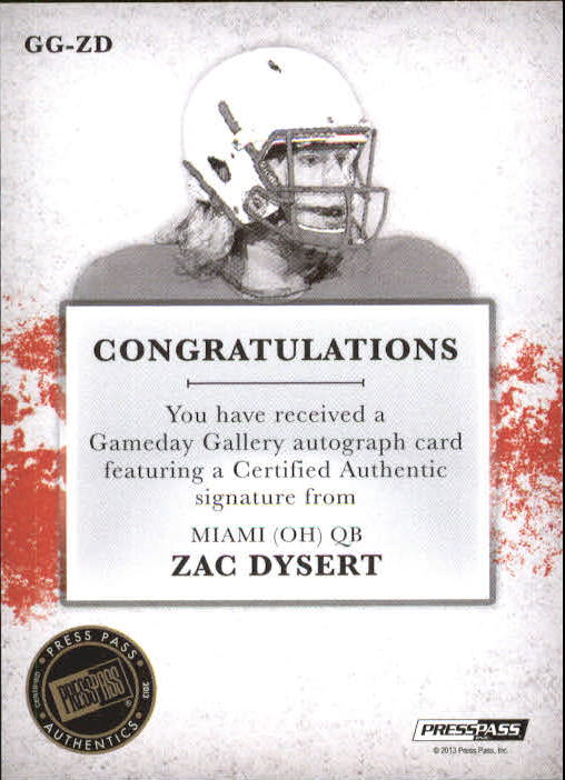 2013 Press Pass Gameday Gallery Red #ZD Zac Dysert/19* back image