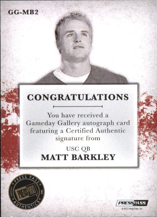 2013 Press Pass Gameday Gallery Red #MB2 Matt Barkley NH/25 back image