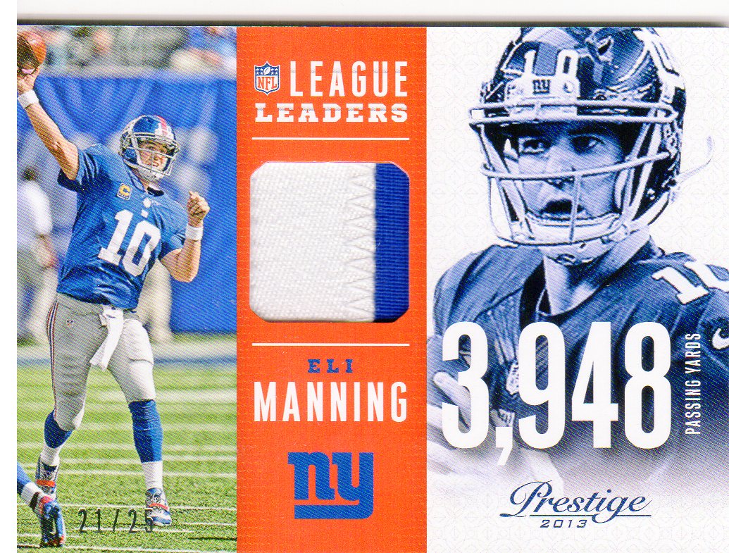 2013 Prestige League Leaders Materials Prime #8 Eli Manning/25