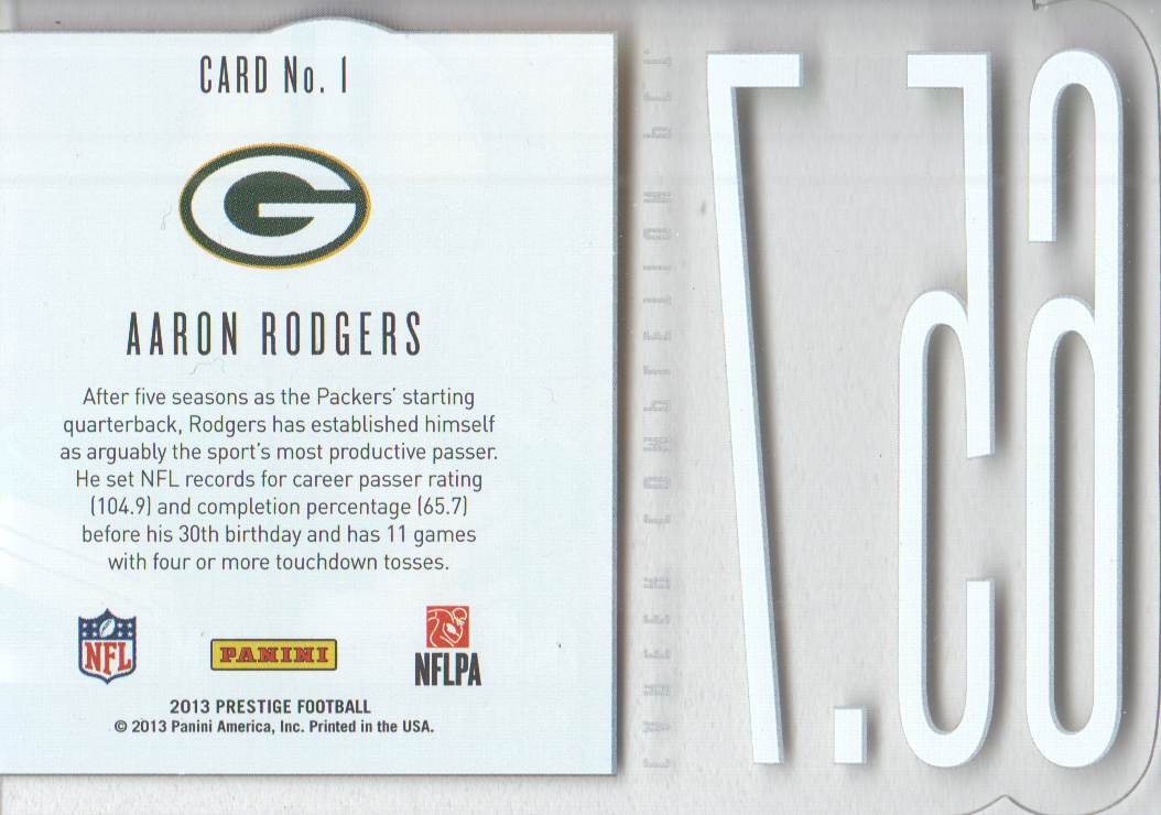 2013 Prestige Inside the Numbers #1 Aaron Rodgers back image