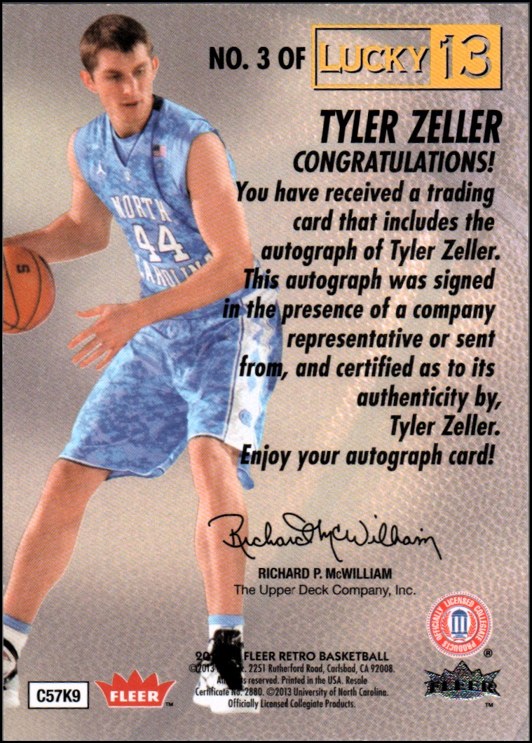 2012-13 Fleer Retro 96-97 Lucky 13 Autographs #3 Tyler Zeller back image