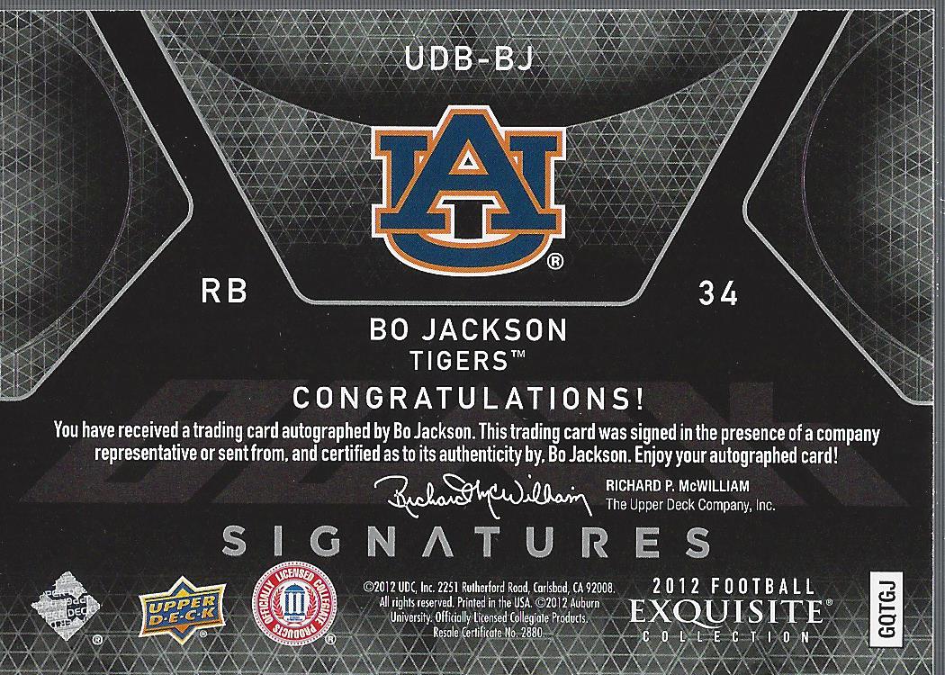 2012 UD Black Signatures #UDBBJ Bo Jackson/65 back image