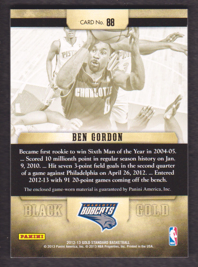 2012-13 Panini Gold Standard Black Gold Threads #88 Ben Gordon/199 back image