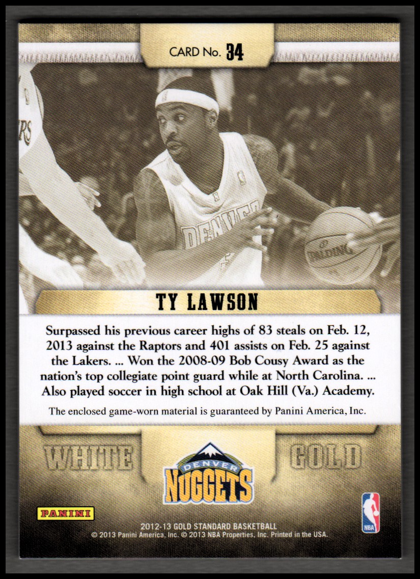 2012-13 Panini Gold Standard White Gold Threads #34 Ty Lawson/99 back image