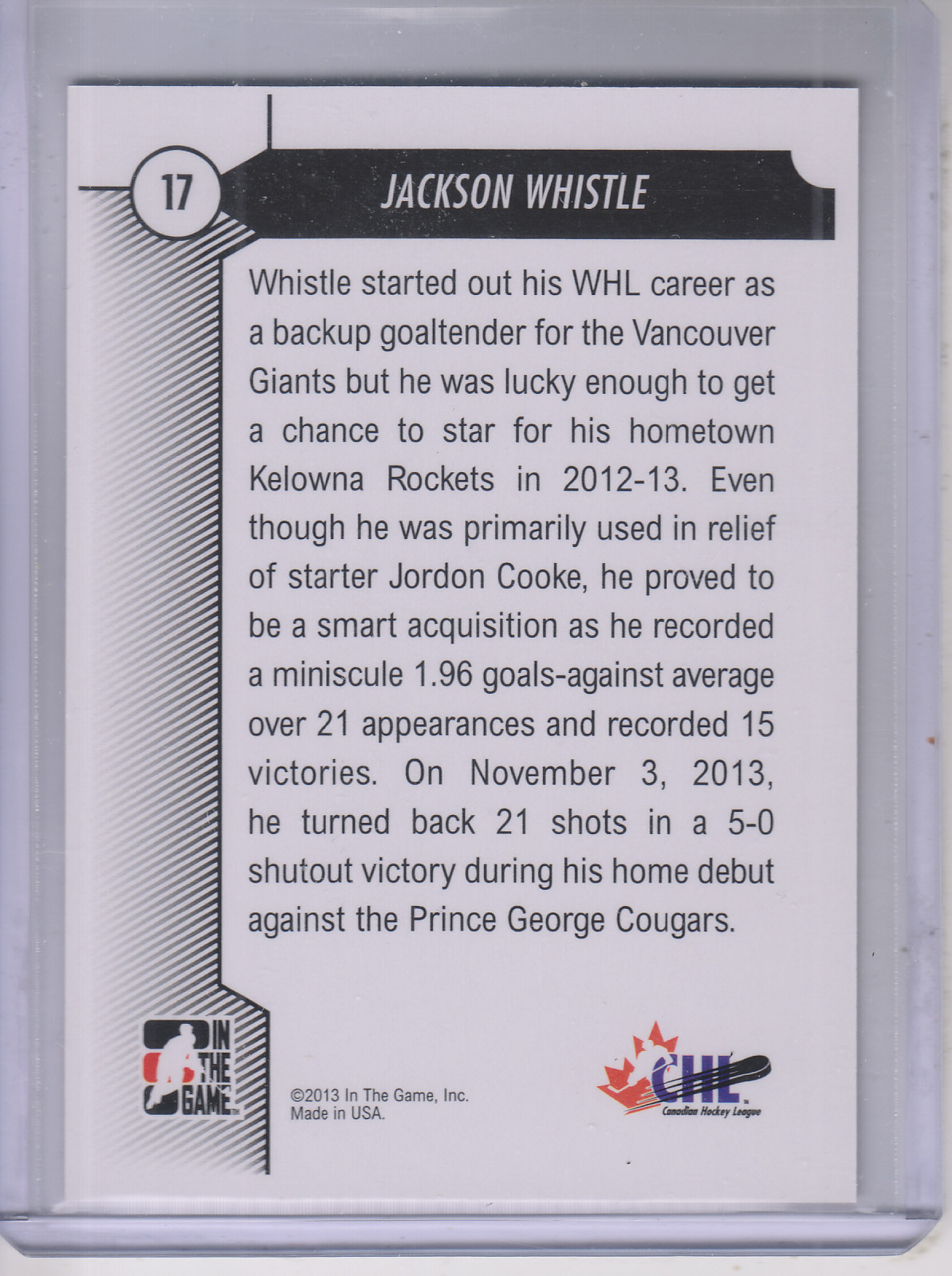 2012-13 ITG Draft Prospects #17 Jackson Whistle back image