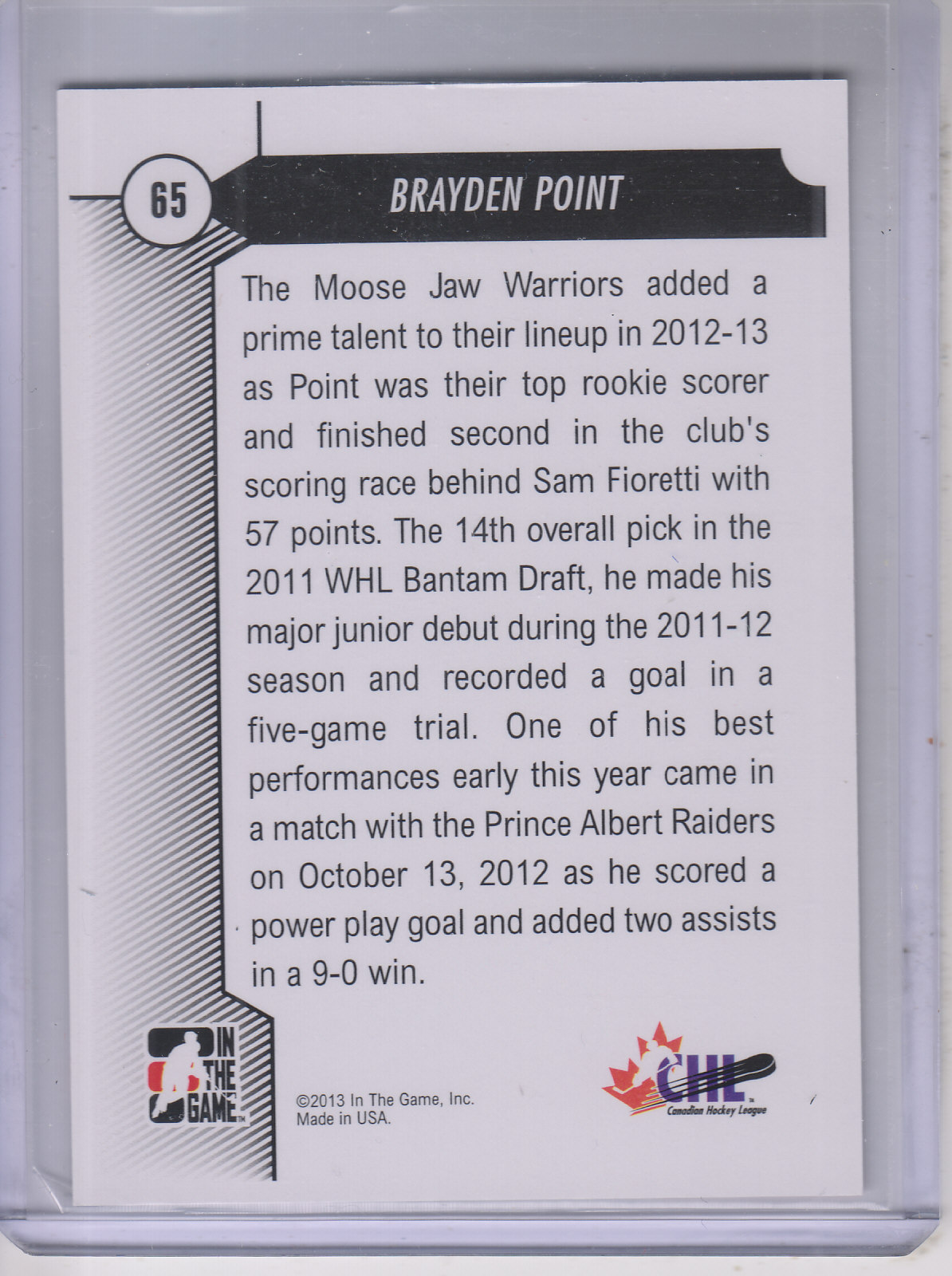 2012-13 ITG Draft Prospects #65 Brayden Point FDP back image