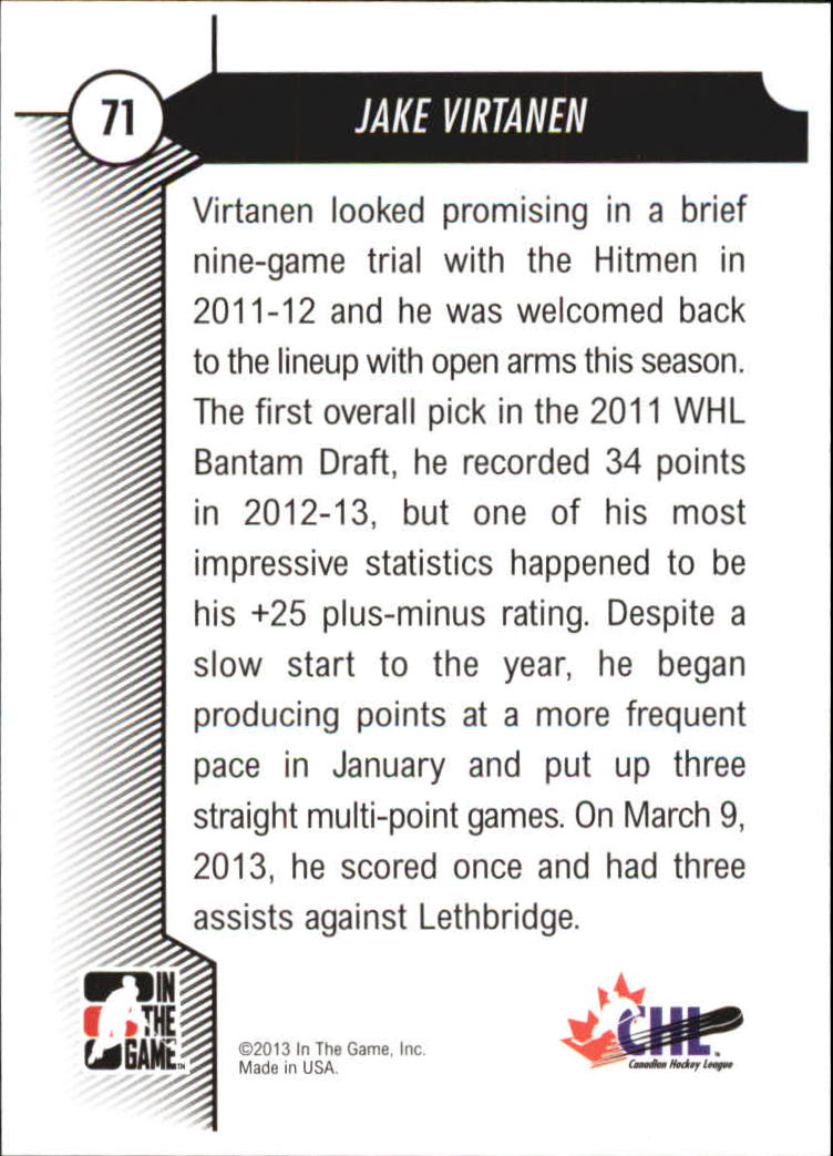 2012-13 ITG Draft Prospects #71 Jake Virtanen FDP back image