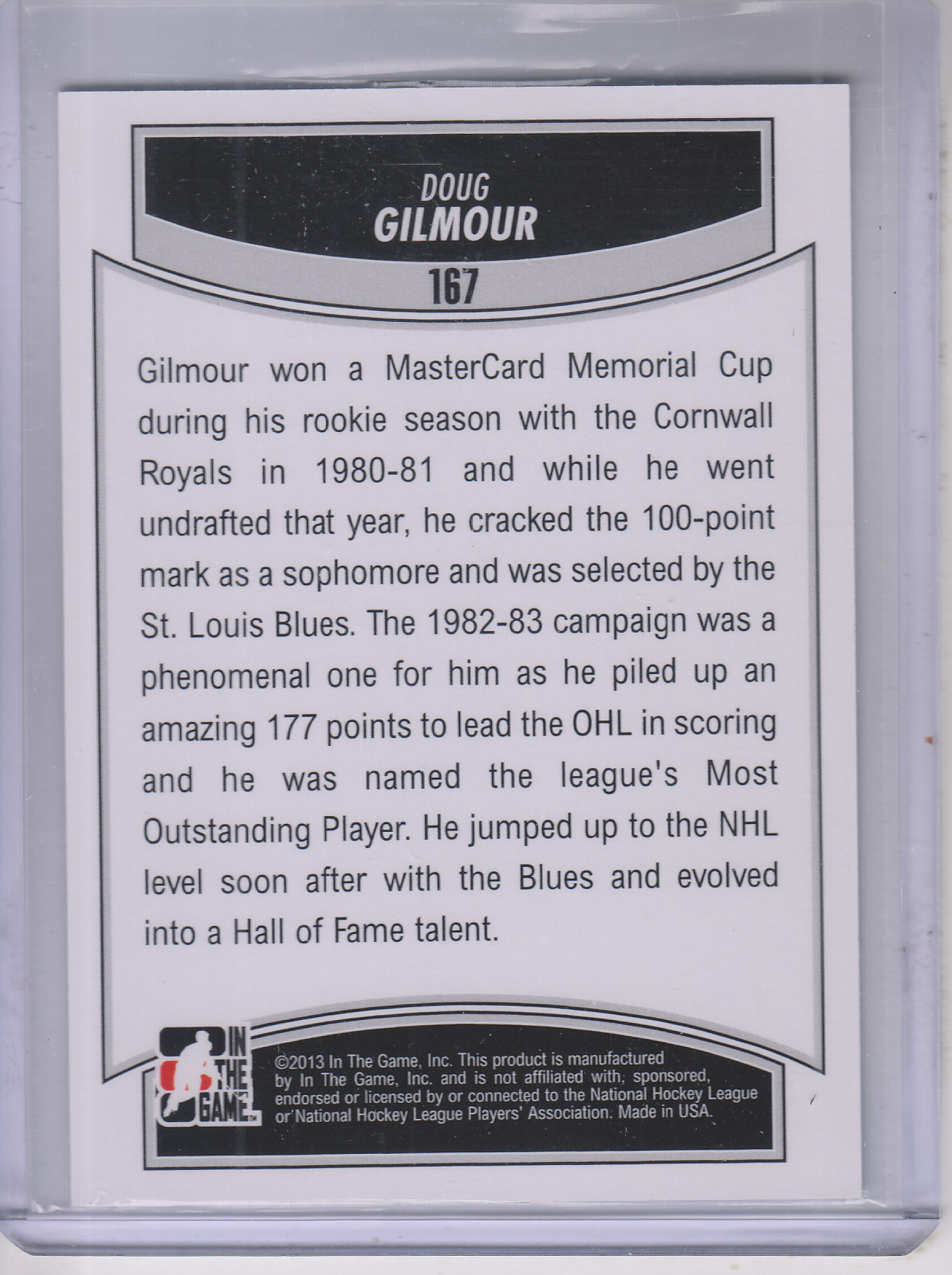2012-13 ITG Draft Prospects #167 Doug Gilmour DS back image