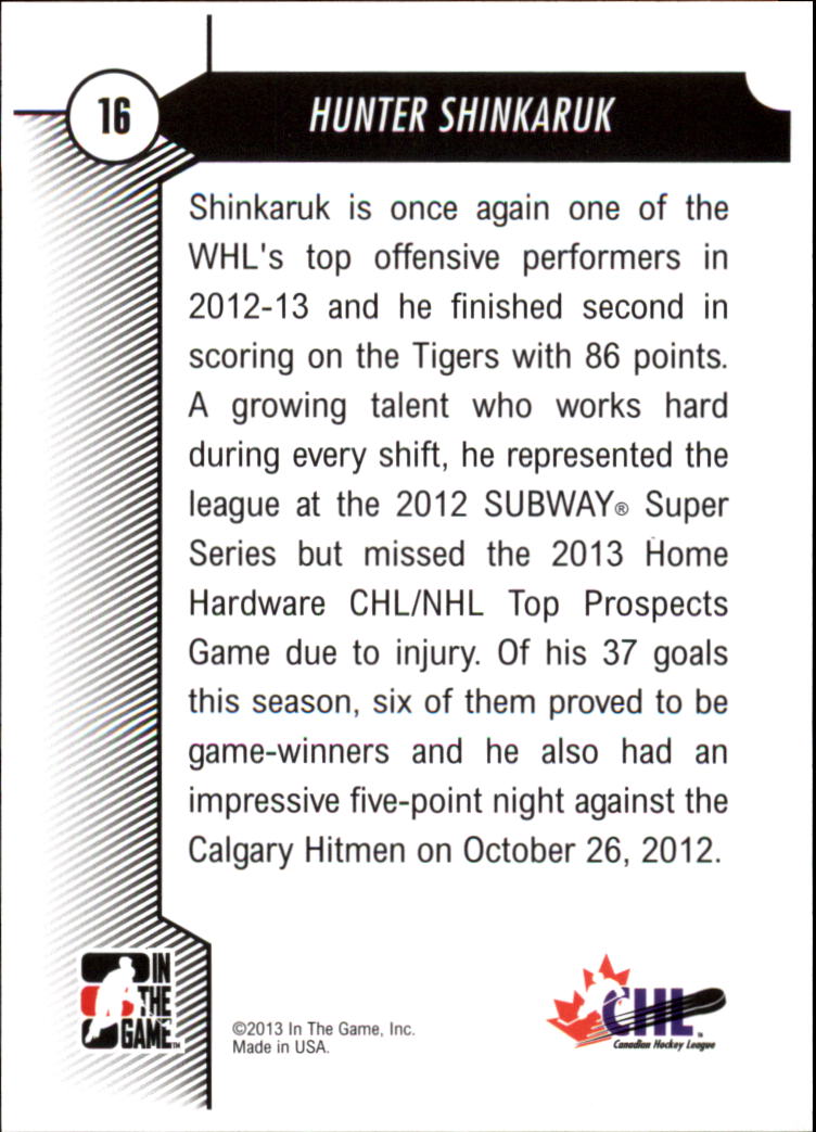 2012-13 ITG Draft Prospects Emerald #16 Hunter Shinkaruk back image