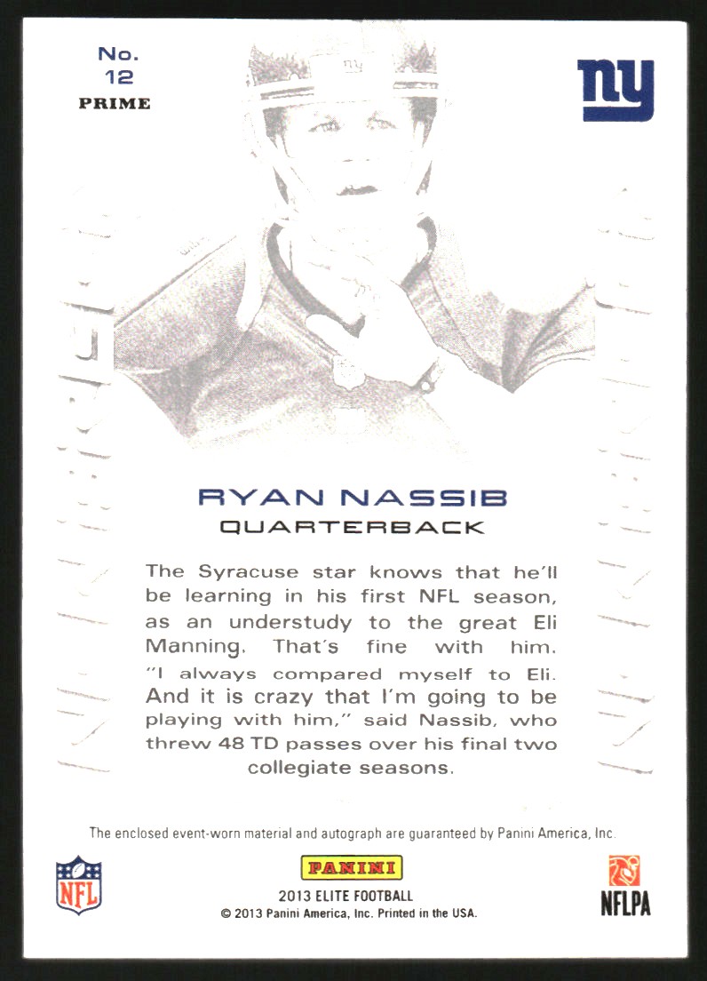 2013 Elite New Breed Jerseys Prime #12 Ryan Nassib back image