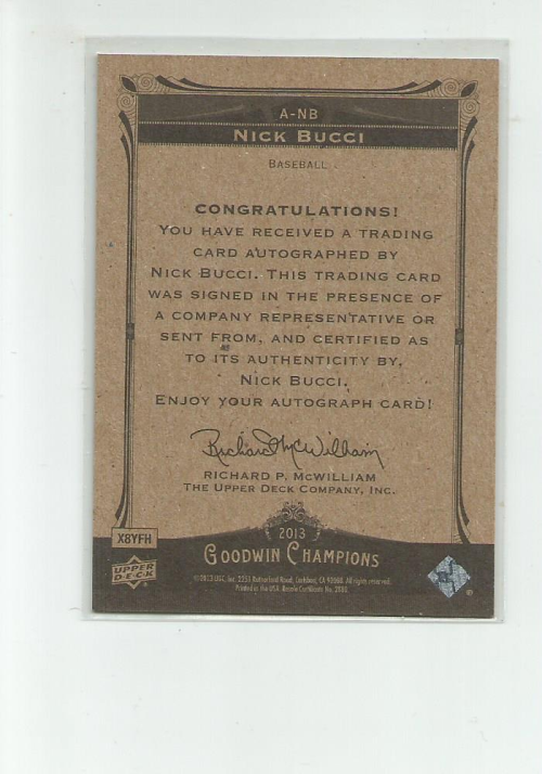 2013 Upper Deck Goodwin Champions Autographs #ANB Nick Bucci G back image