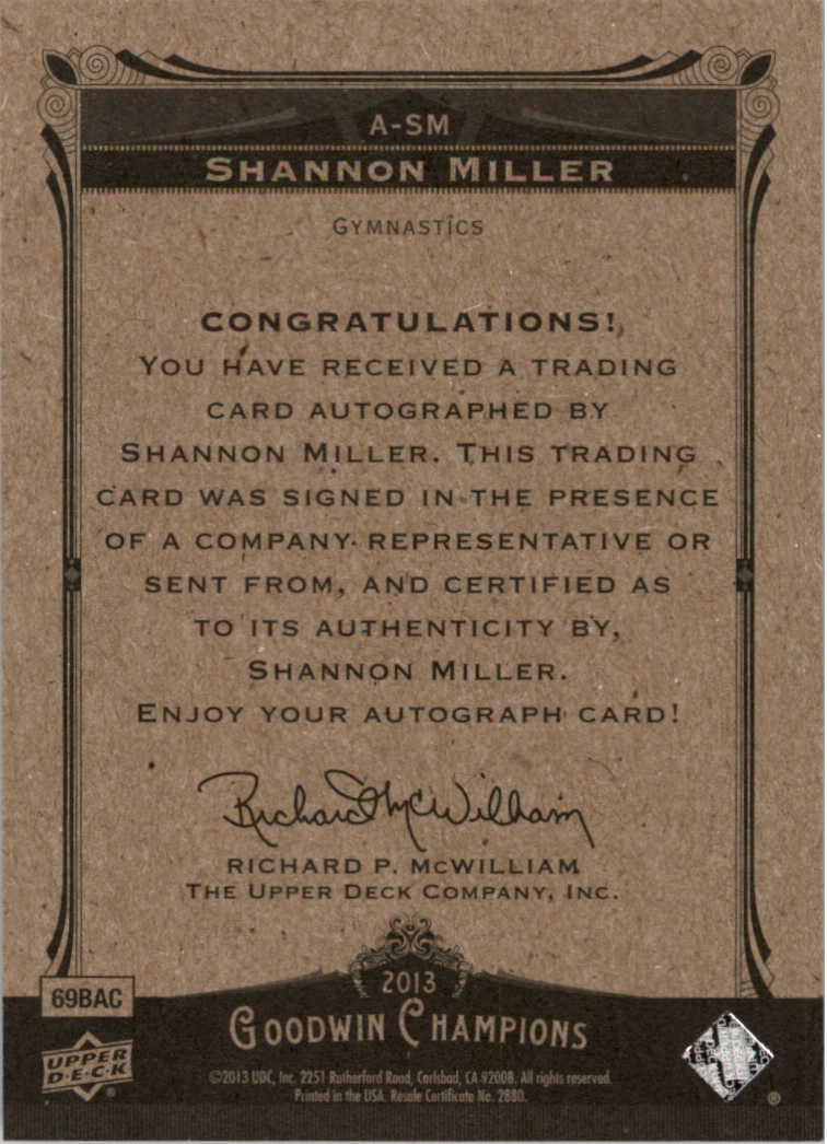2013 Upper Deck Goodwin Champions Autographs #ASM Shannon Miller F back image