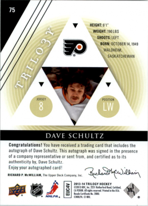 2013-14 Upper Deck Trilogy Autographs #75 Dave Schultz C back image
