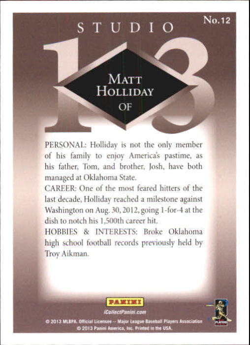 2013 Panini Father's Day Studio #12 Matt Holliday