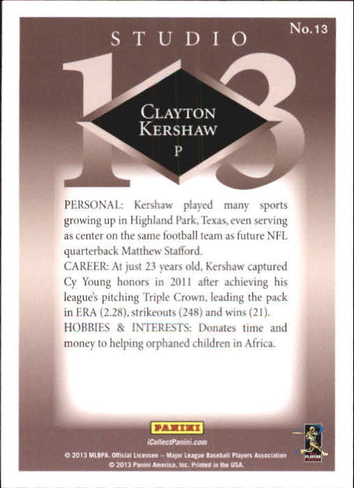 2013 Panini Father's Day Studio #13 Clayton Kershaw