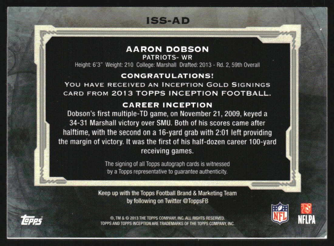 2013 Topps Inception Rookie Autographs Gold Ink #SSAD Aaron Dobson