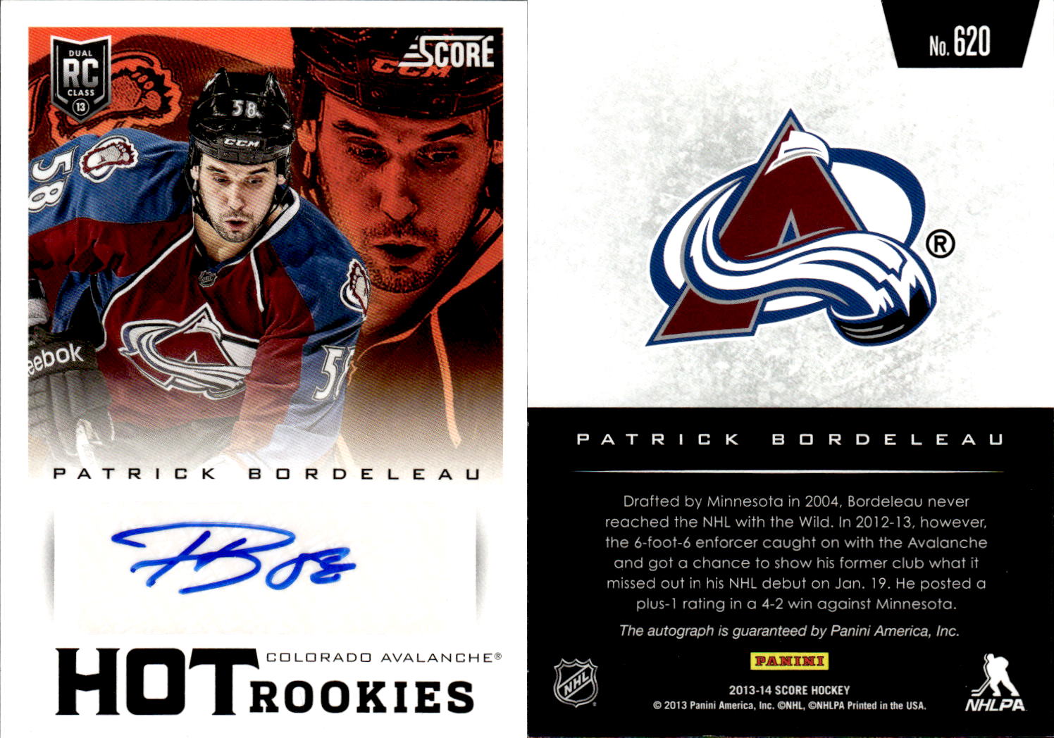 2013-14 Score Hot Rookie Signatures #620 Patrick Bordeleau